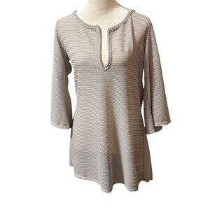 Jordan Taylor Tunic Top Womans Large Solid Taupe 3/4 Sleeve V Neck